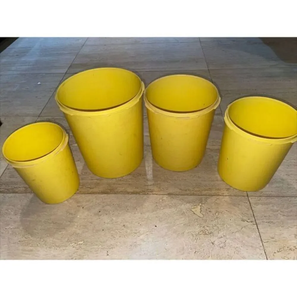 Vintage Yellow TUPPERWARE 4 Canisters (no Lid) 3 Cups,‎ 1 Sippy Cup 5 Sauce Jars